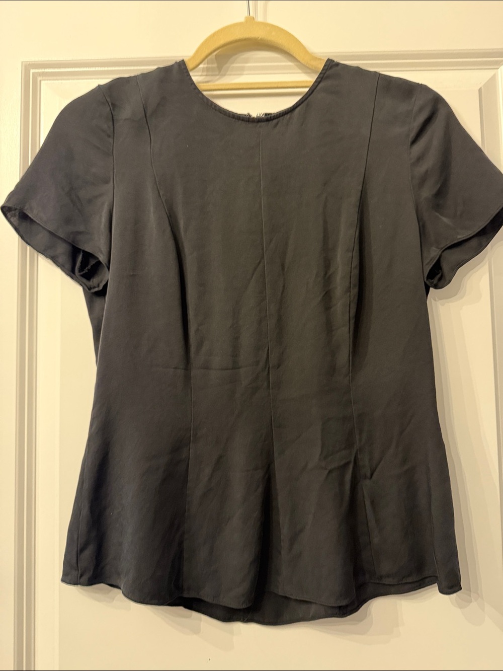 Theory Black Short-Sleeve Silk Blend Blouse